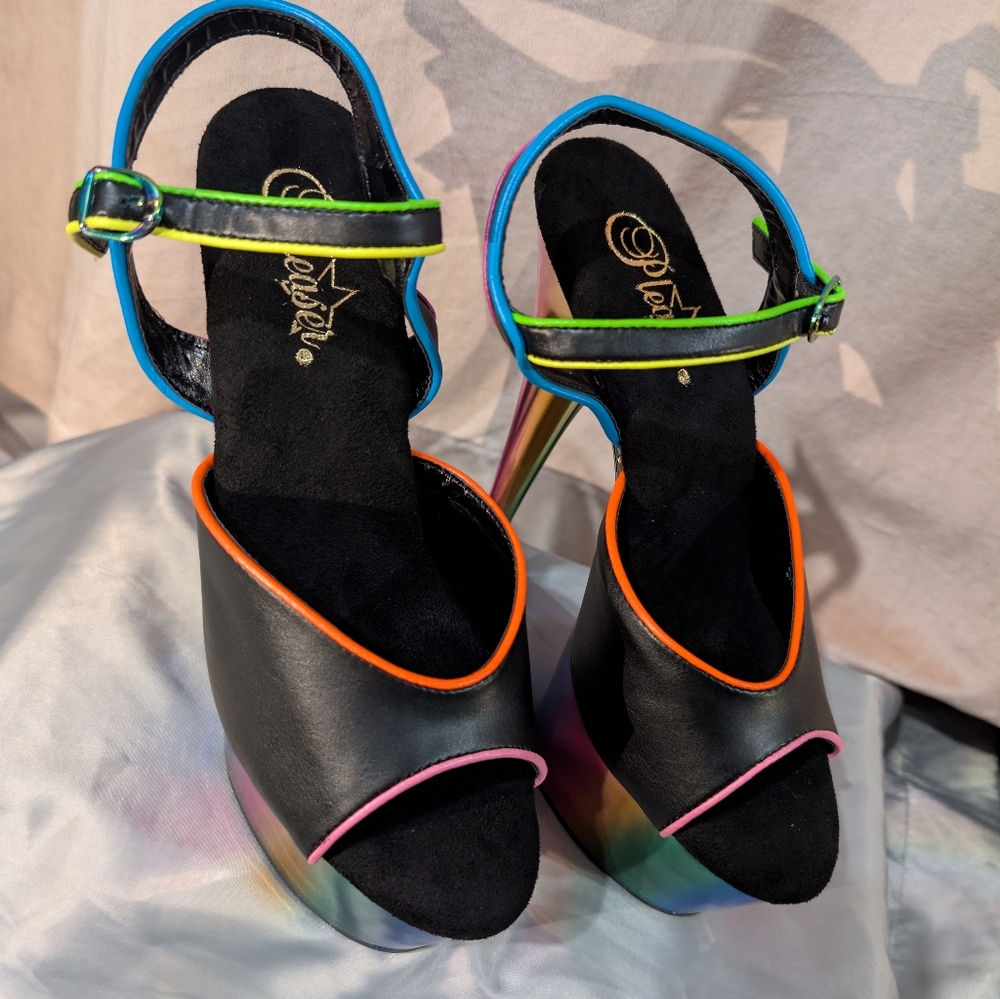 Pleasers Stilleto Psychedelic UV Rainbow Platform Heels Exotic Dancer Shoes 7" - Picture 5 of 9